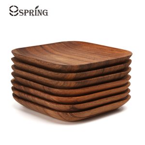 2Pcs Acacia Wood Plates Square Wooden Snack Plate Cake Dessert
