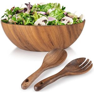 Acacia Wooden Salad Bowl, Solid Hardwood Salad Mixing Bowl