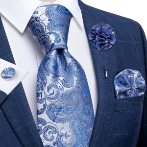 Blue Silver Paisley Neck Ties For Men