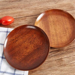 Wooden Fruit Storage Tray Round Plates Fruit Cake Tea Coffee Dessert Dish